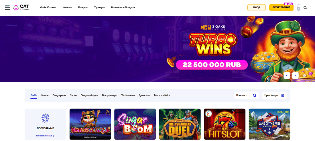 Интерфейс Кэт казино